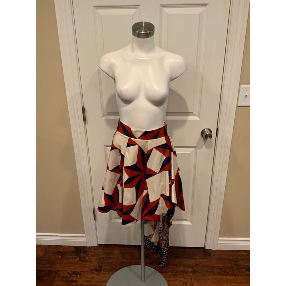 Calvin Klein 205W39NYC Red, White & Blue Asymmetrical Ruffle Skirt, Size 2